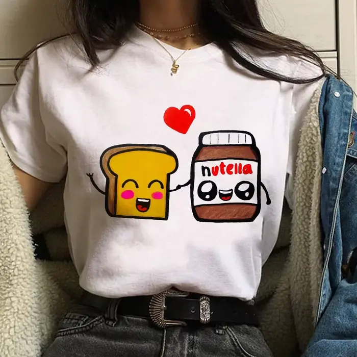 T-shirt femme années 90 avec image imprimée Nutella, décontracté, à la mode, Harajuku, dessin animé