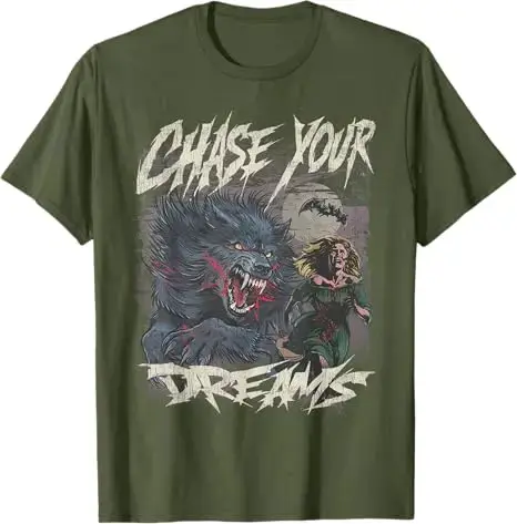 Chase Your Dreams T-Shirt d'art rétro d'horreur de loup-garou drôle Y2k Costume d'halloween nouveauté cadeau femmes hommes t-shirts esthétiques de mode
