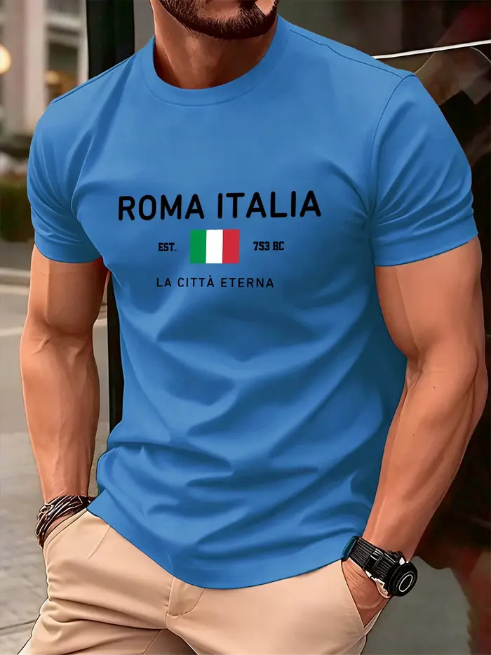 Roma Italia lettre impression coton T-Shirts hommes été à manches courtes confortable t-shirt doux surdimensionné haut col en o vêtements de base