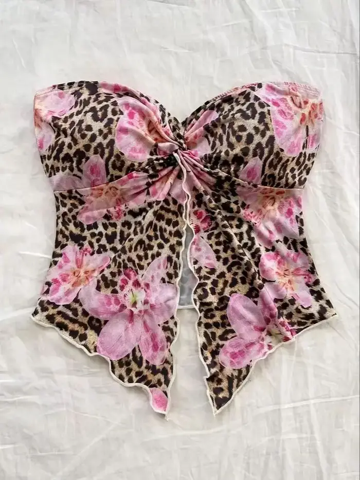 Top court, débardeur de fête pour femme avec motif floral rouge
