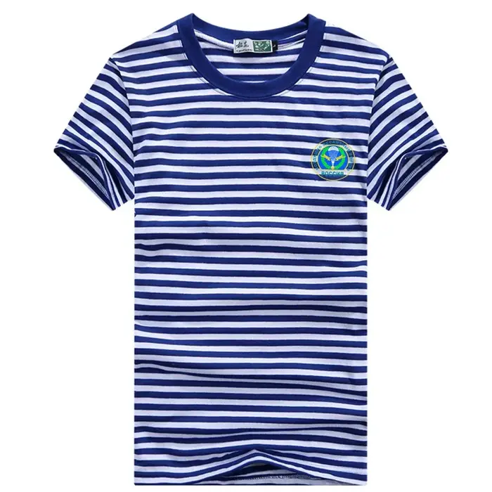 Troupes aéroportées russes VDV Badge parachutiste marin chemise rayée 100% coton col rond manches courtes hommes T-Shirt haut breton