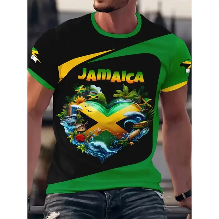 Jamaïque drapeau carte graphique T-Shirt pour hommes drôle jamaïcain 3D imprimé t-shirts été respirant haut col en o à