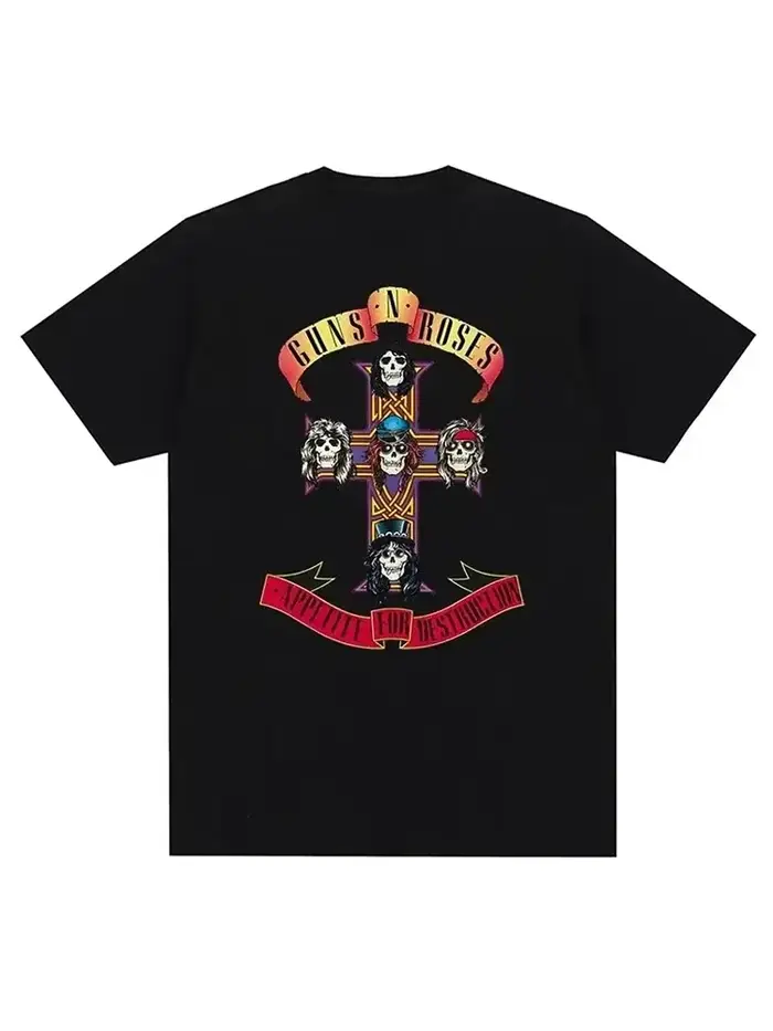 T-shirt à imprimé graphique Guns N Roses, t-shirt vintage de groupe de rock, streetwear, manches cou