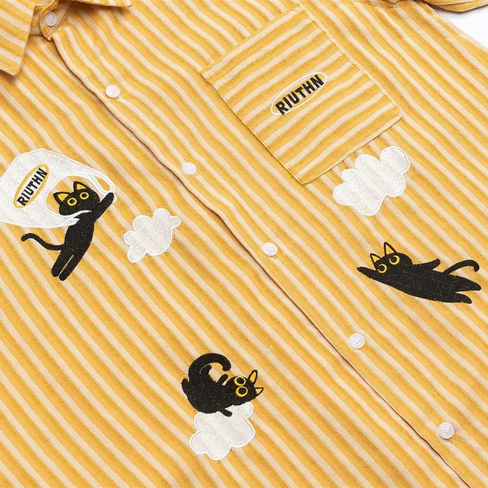 Chemises brodées avec motif de chat pour hommes