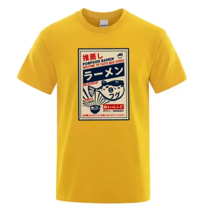 T-shirt pour hommes avec affiche de menu japonais Puffer Fish Ramen