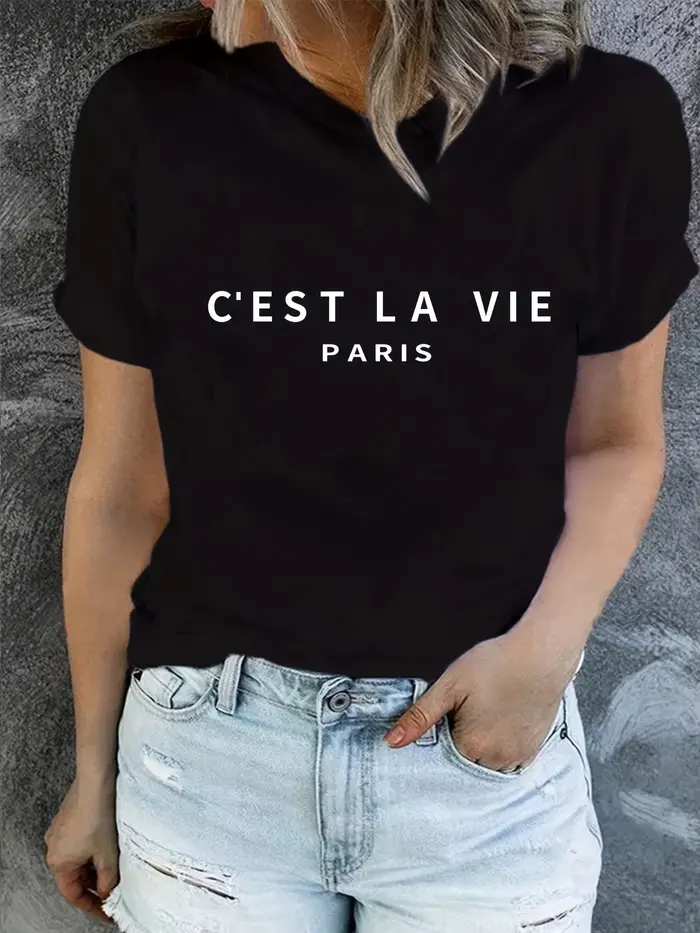 T-shirt à col rond imprimé Paris