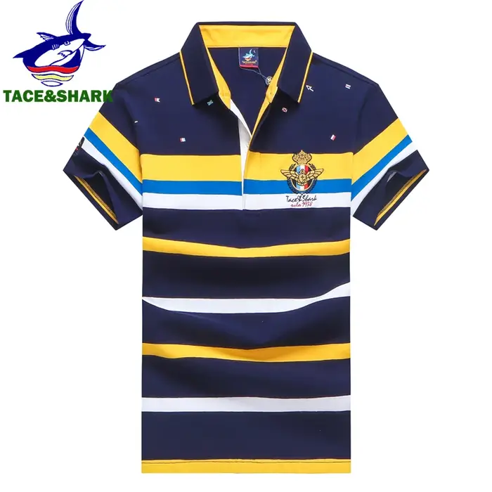 TACE & SHARK-Polo brodé de requin à rayures pour hommes