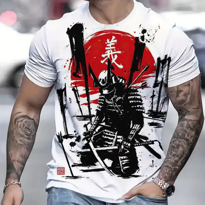T-Shirt à Manches Courtes et Col Rond pour Homme, Vêtement de Styliste Personnalisé, Style Samouraï 