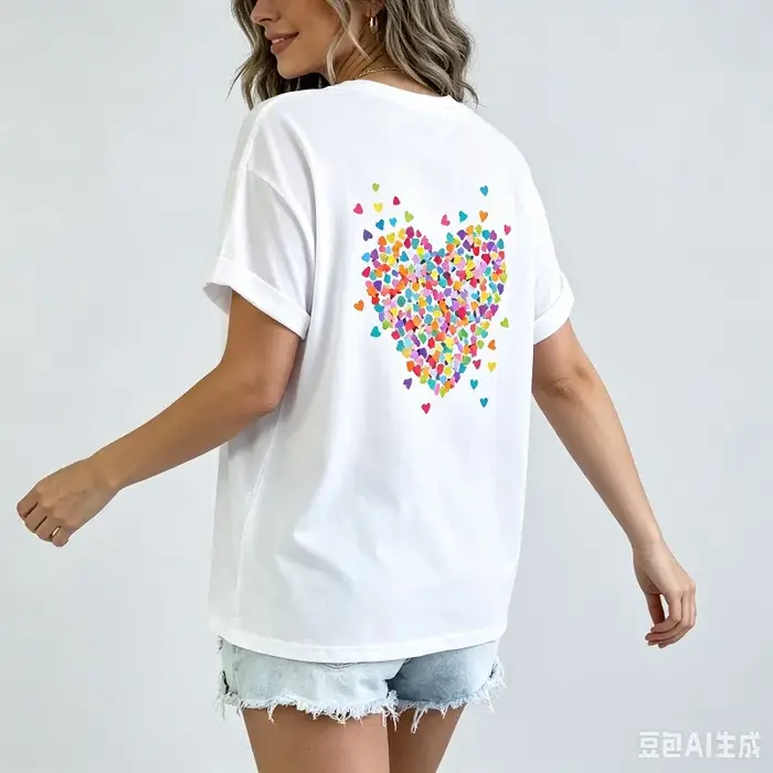 T-shirt coloré à imprimé cœur pour femme