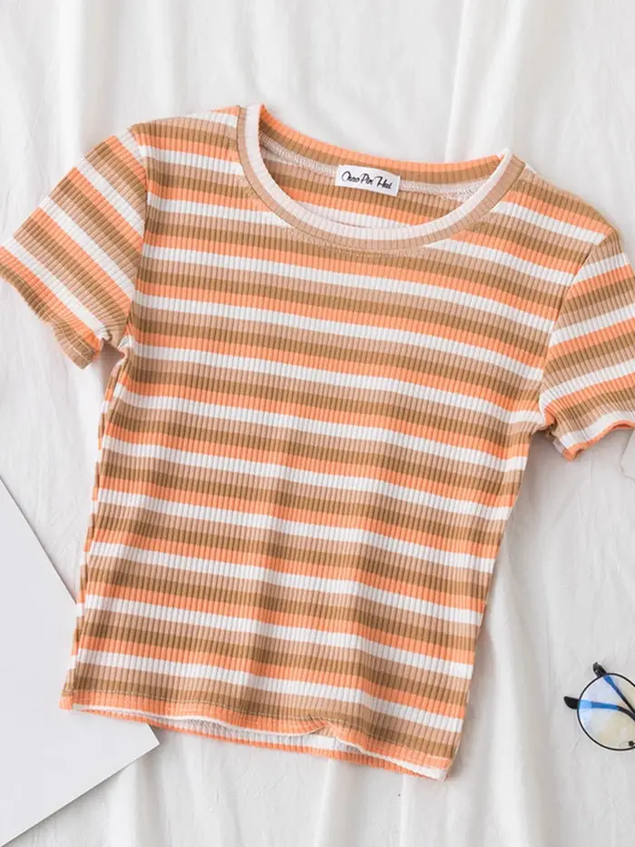 T-shirt rayé arc-en-ciel pour femme