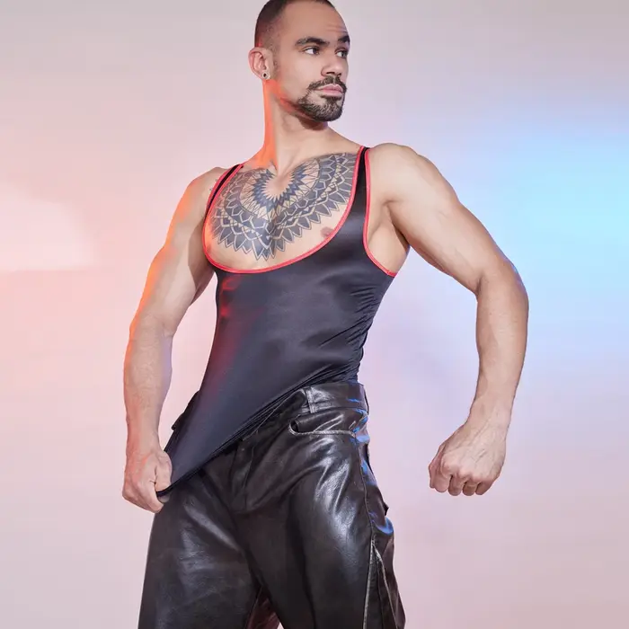 Débardeur fin Sexy pour hommes, grand col en U, gilet à bretelles, transparent, haut tendance, élast