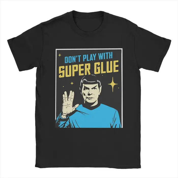 T-shirt vintage à col rond à manches courtes avec motif Super Glue Stars Treks, vêtement classique