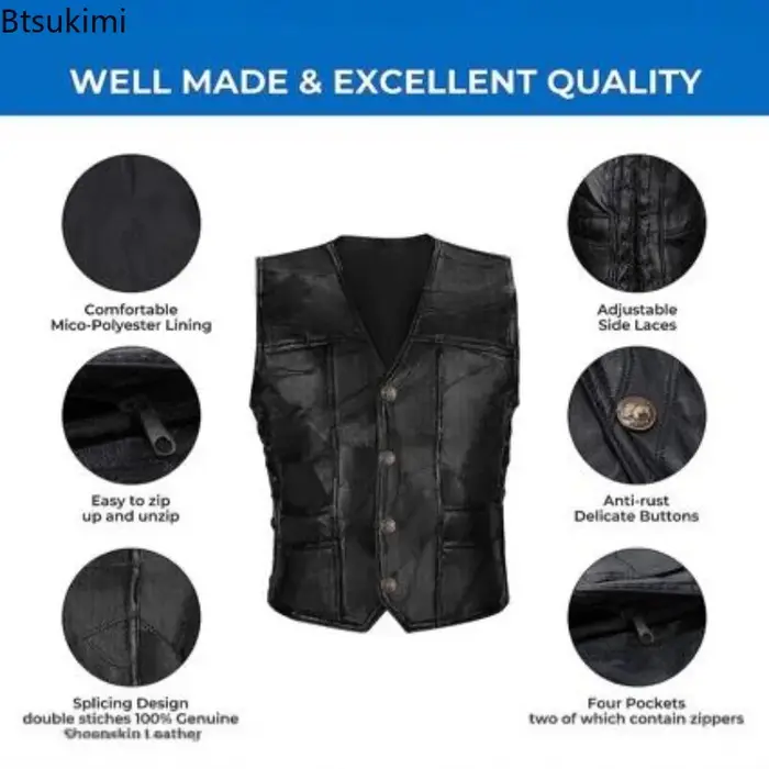Gilets de motard en cuir de mouton pour hommes