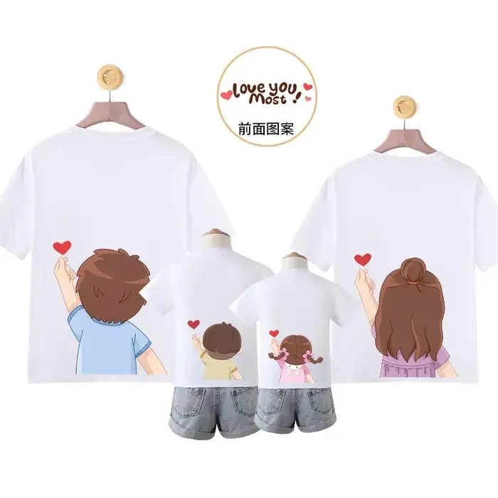 T-shirt en coton imprimé dessin animé pour mère et fille