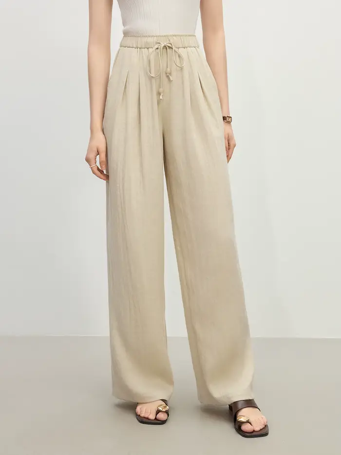 FSLE minimalisme Style lin droit élastique taille haute pantalons décontractés pour les femmes été 2025 nouveauté pantal