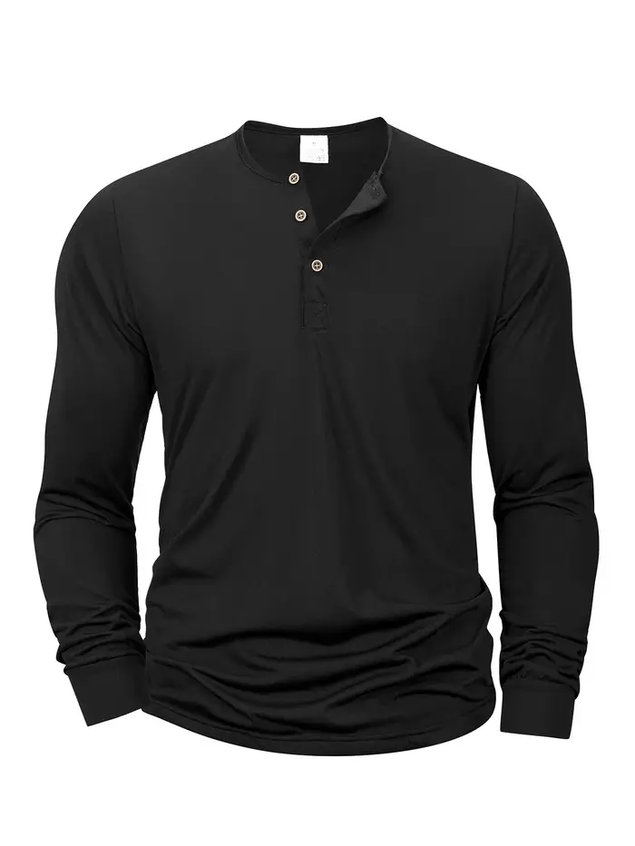 T-shirt à manches longues pour hommes, col Henley, coupe cintrée, chemise à bascule, hauts de Fitnes