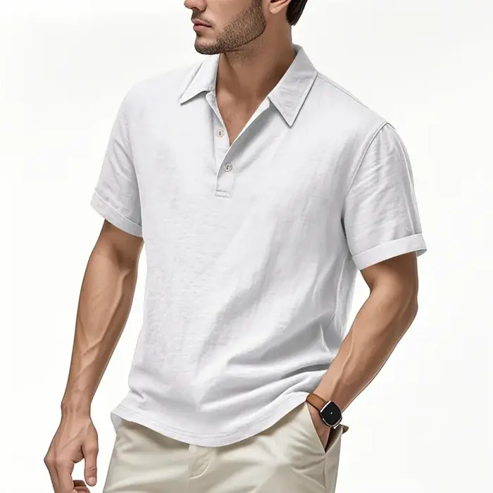 Chemise Polo Décontractée en Lin à Boutons pour Homme, Style Britannique, Manches Courtes, Collectio