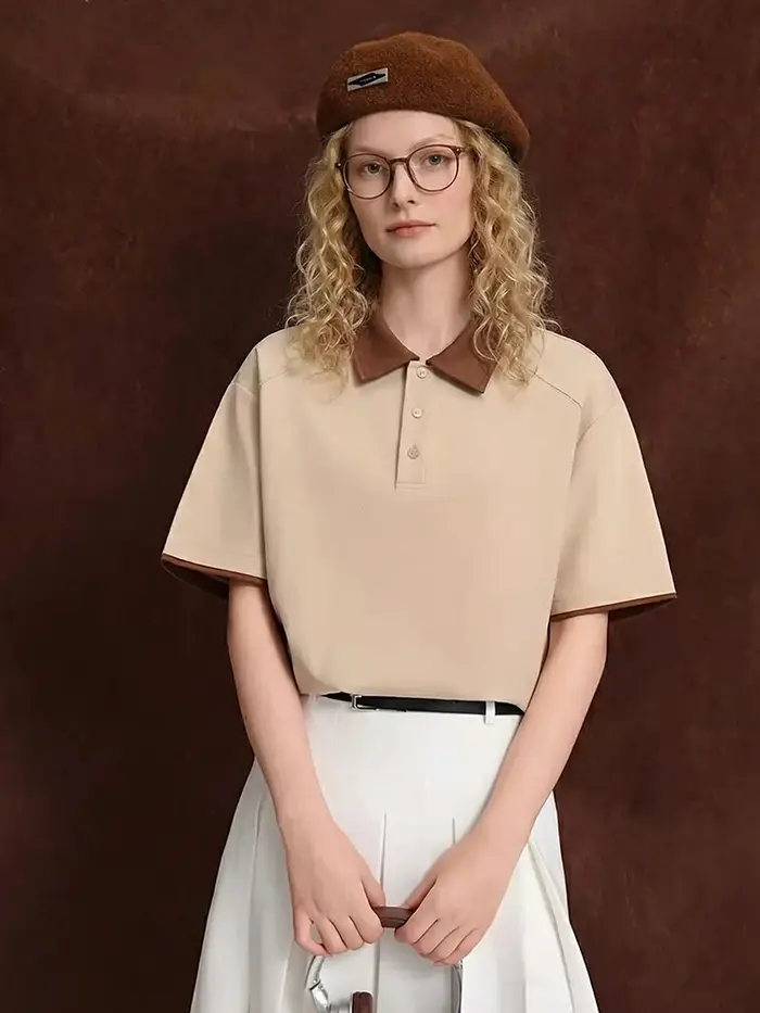 Streamgirl – T-shirts polo d'été pour femmes, marron, manches courtes, surdimensionnés, bleu marine,