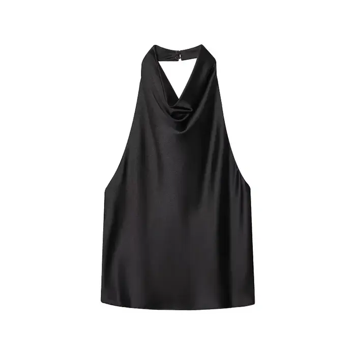 MUJER Satin haut à licou femme 2026 Sexy dos nu hauts pour femmes Camisole épaules nues haut d'été f