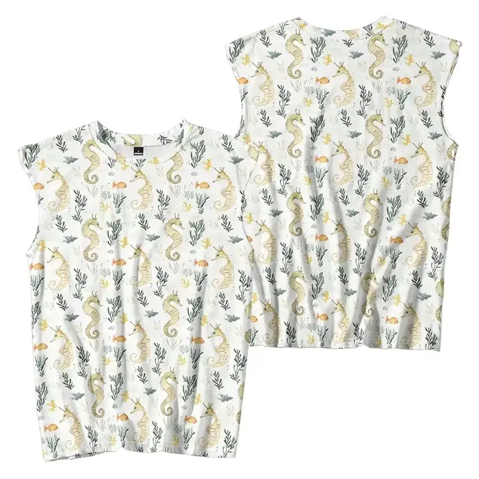 Hippocampe océan vie imprimé débardeur hommes gilet coloré algues poisson graphique sans manches chemise décontractée été en plein air Fitness