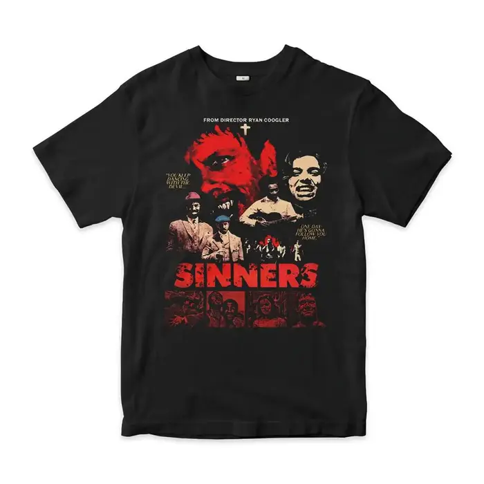 T-shirt d'été oversize pour homme, motif graphique rétro de film d'horreur 'Sinners', manches courte
