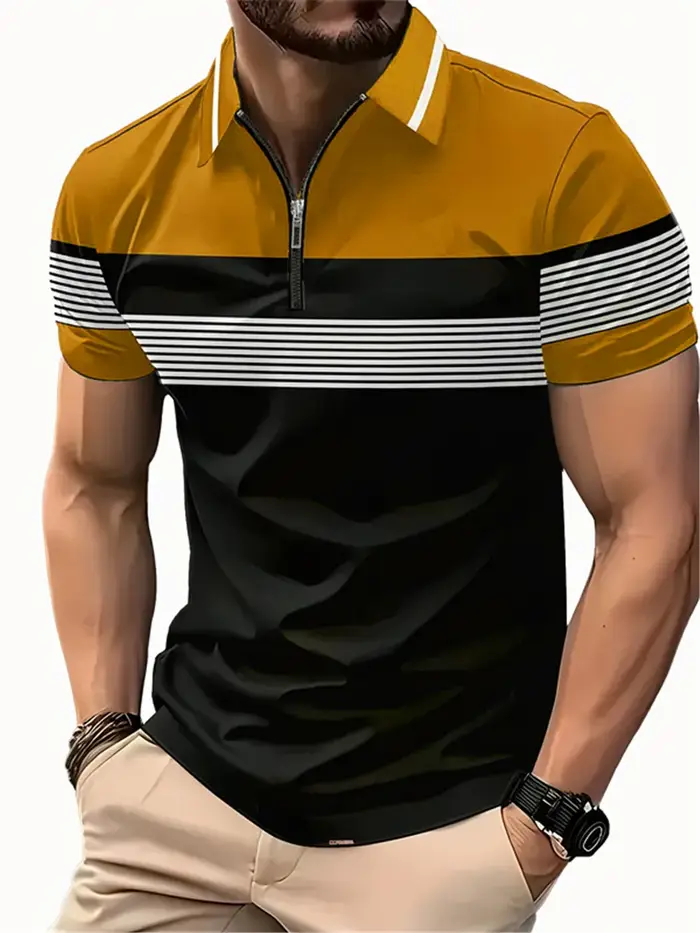 6XL grande taille vêtements pour hommes rayé mode Polos T-Shirts été 3D imprimé rue tendance mâle fermeture éclair POLO t-shirt décontracté hauts