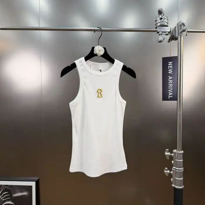 Débardeur polyvalent en coton pour femmes, haut moulant, col rond, sans manches, fil décoratif en mé