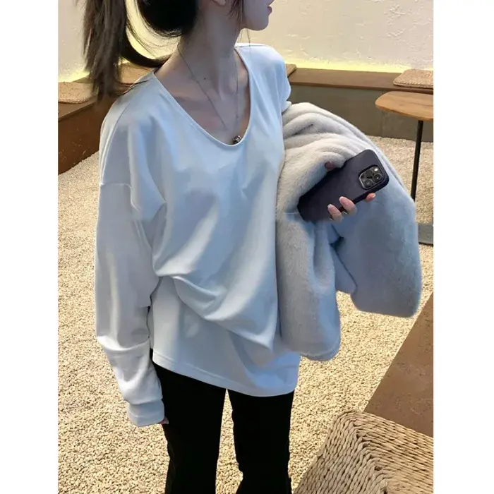 T-shirt à manches longues en velours pour femme