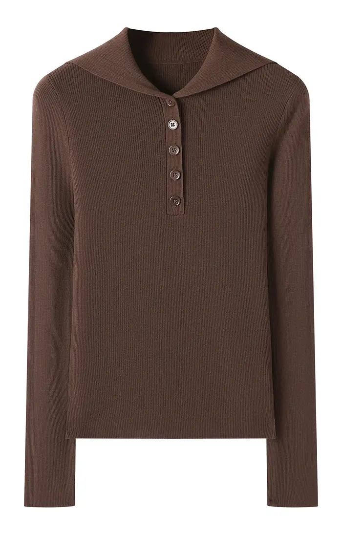 100% laine mérinos pull polo en tricot côtelé pour femme