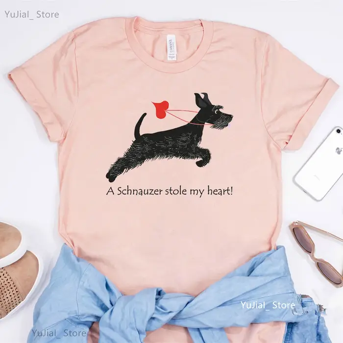 Un Schnauzer a volé mon coeur drôle graphique t-shirts femmes été blanc à manches courtes t-shirt style décontracté Lady