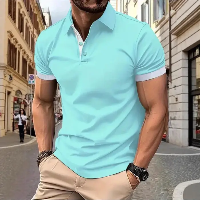 Polo Homme Manches Courtes Color Block Coupe Slim Style Anglais Décontracté Streetwear Été Respirant Tendance Golf Top Tee