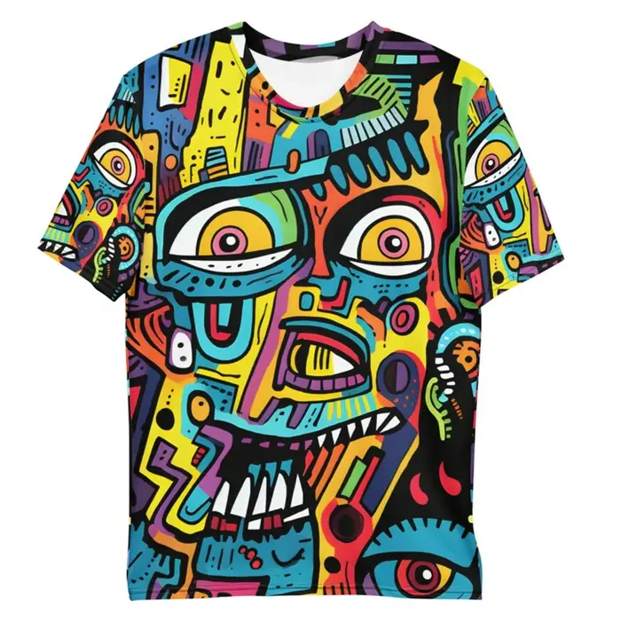 T-shirt unisexe en coton pour homme, motif artistique psychédélique vibrant, style streetwear vintag