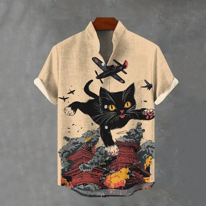 2025 chemises pour hommes chat japonais 3D imprimé