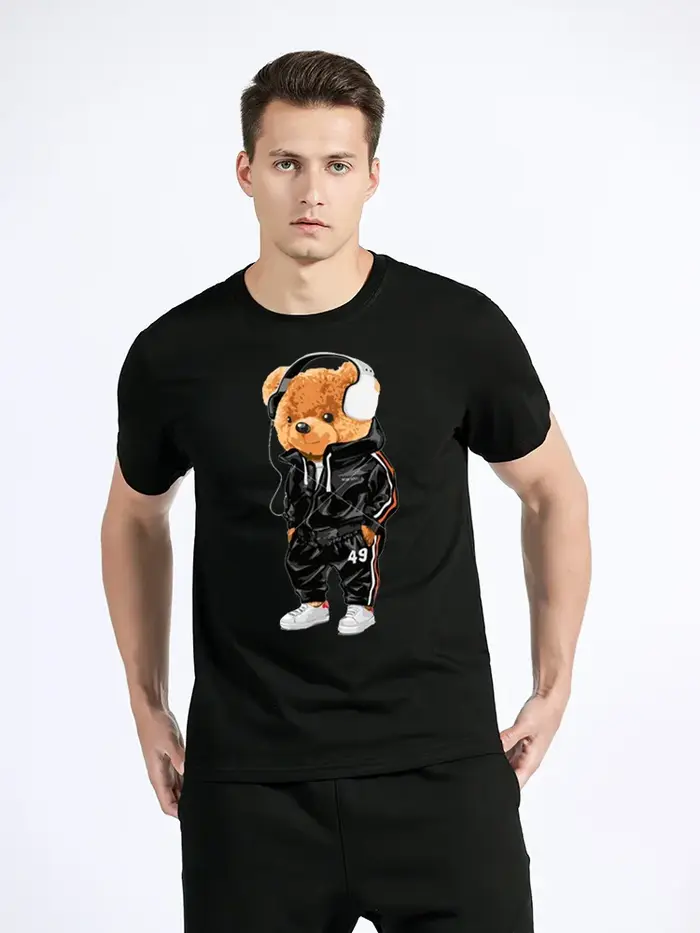 T-shirt ours en peluche jouant au badminton pour hommes