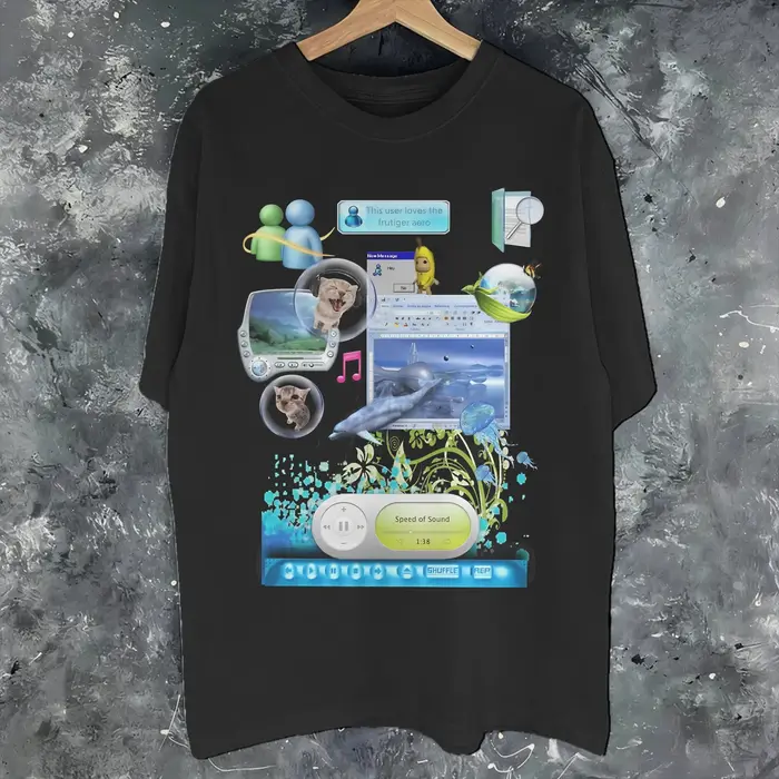 T-shirt imprimé Frutiger Aero World Vaporwave pour hommes et femmes, 100% coton, vêtements à manches