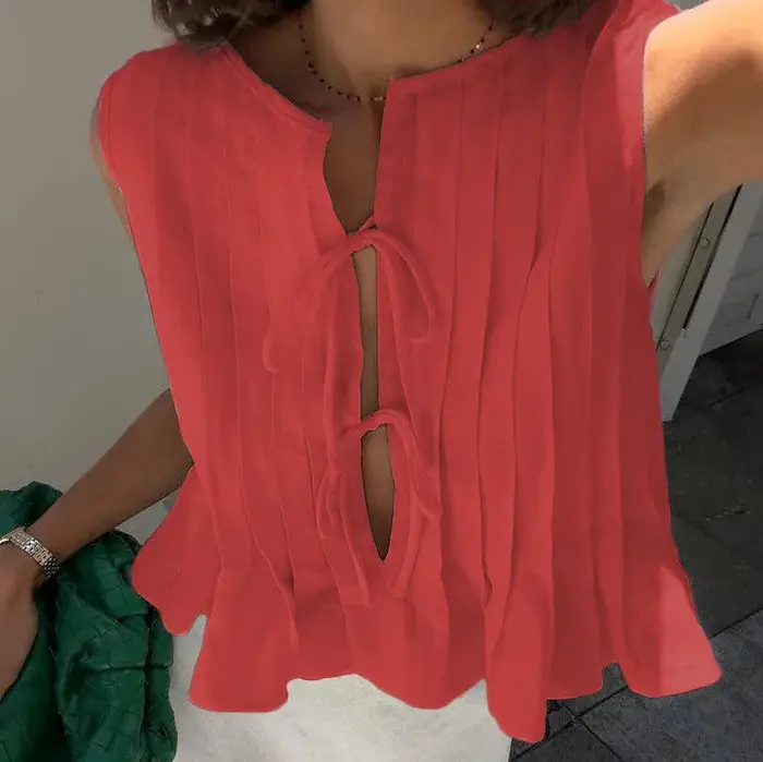 2026 printemps/été vente chaude sangle coton chanvre plié couleur unie Design T-shirt haut
