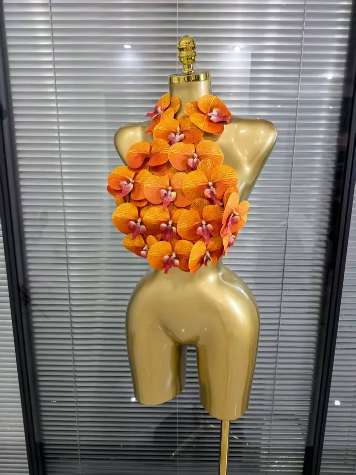 Rosered Orange femmes Sexy fleurs dos nu licou moulante hauts discothèque fête célébrer carnaval Festival de musique
