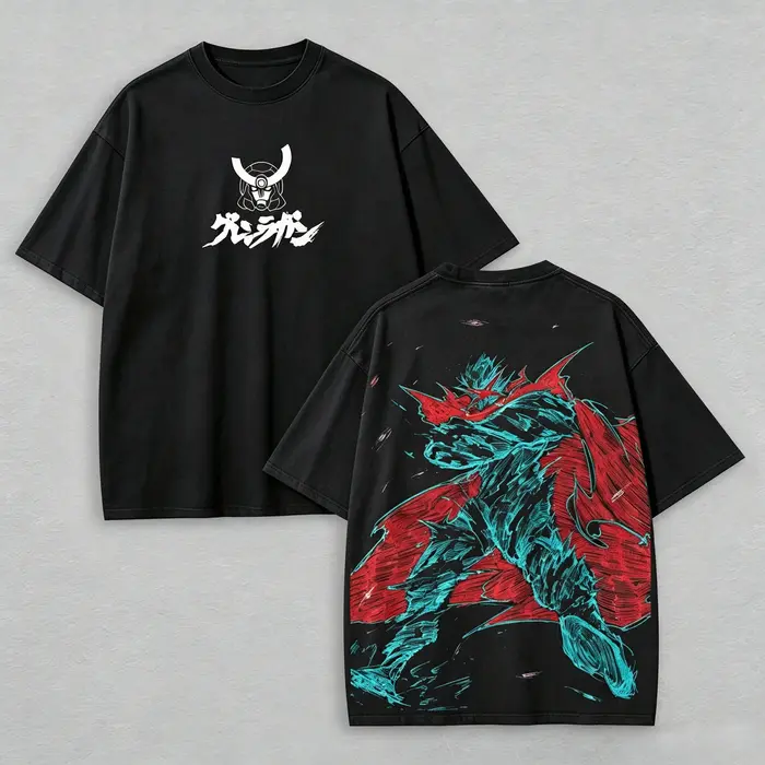 T-shirt imprimé Tengen Toppa Gurren Lagann, surdimensionné, unisexe, en coton, style rétro, anime ja