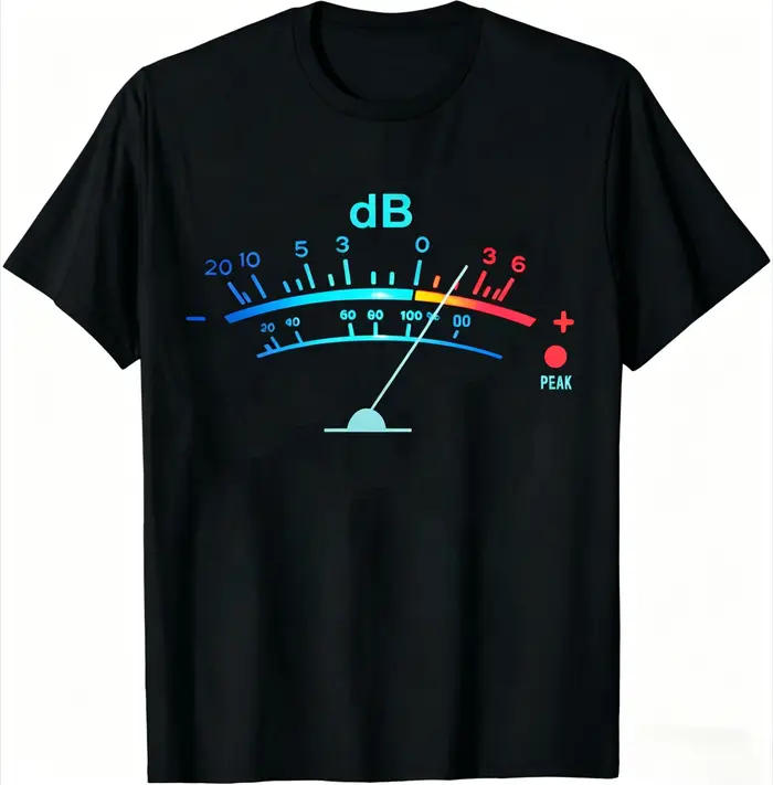 T-shirt Homme Volume VU Meter, T-shirt Femme Manches Courtes Décontracté, Thème Ingénieur Audio et É