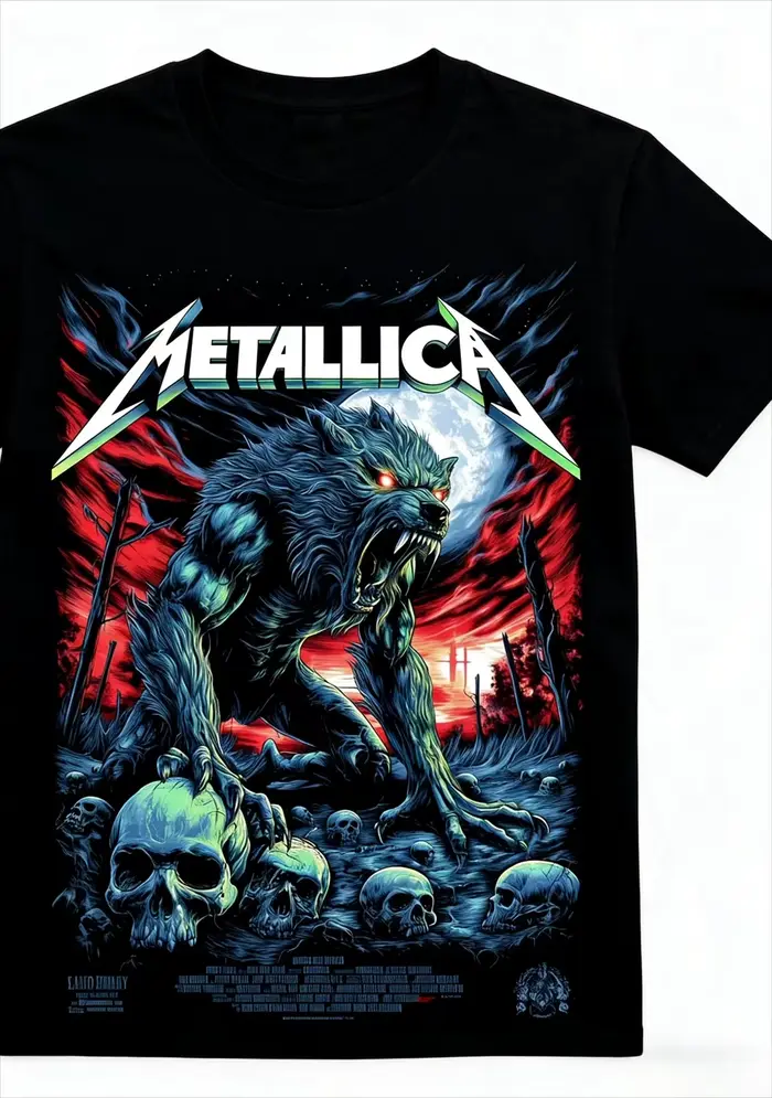 T-Shirt Wolf Metallica Band 100% coton