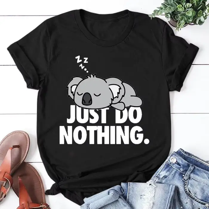 T-shirt manches courtes col rond femme, estival et décontracté, humoristique et mignon, Koala, Just 
