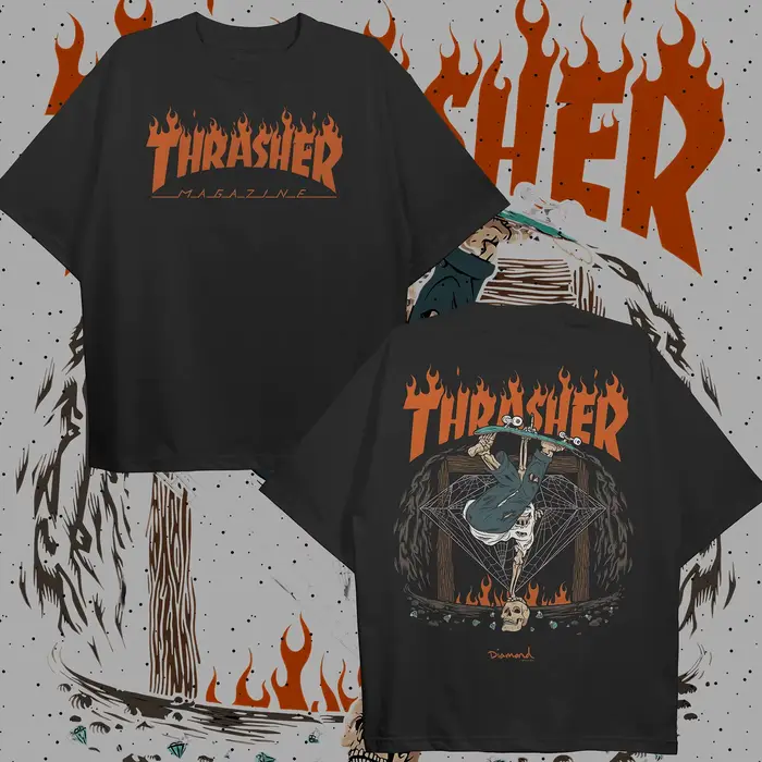 T-shirt unisexe Thrasher Skaters Graphic 2026 pour homme, col rond, 100 % coton, manches courtes, st