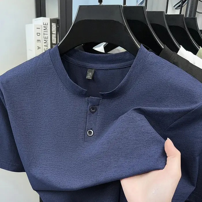 T-shirt Henley uni résistant à la transpiration pour homme