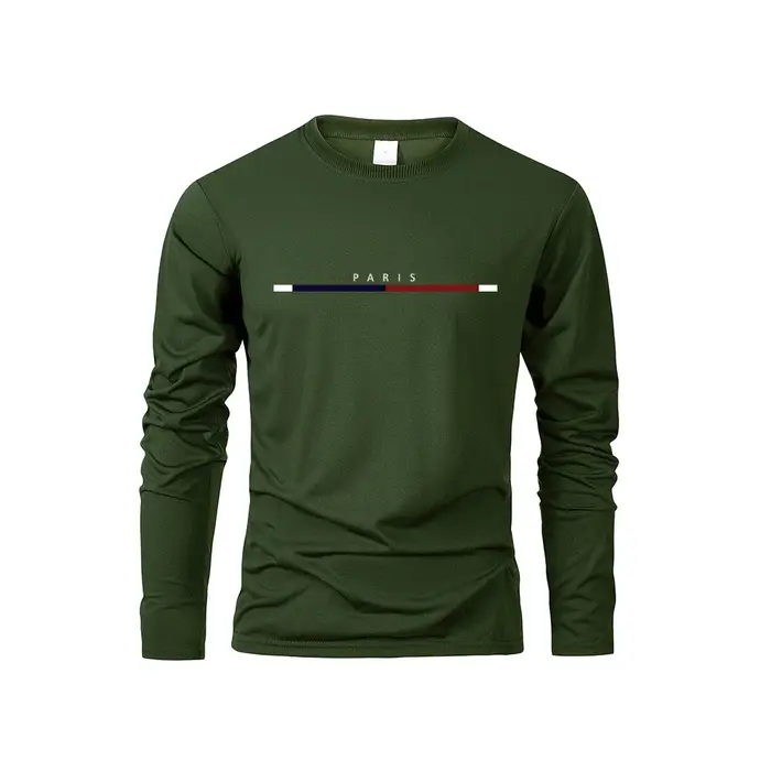 Hommes à manches longues t-shirts de PARIS impression couleur unie décontracté hauts automne haute q