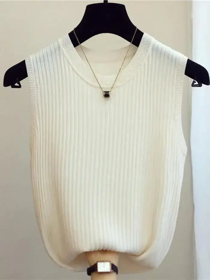 Zjais été printemps débardeurs femmes sans manches tricoté T-Shirts femme élastique mince gilets déc