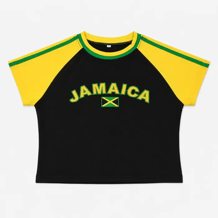 T-shirt imprimé Jamaïque pour femme, crop top graphique, tee-shirt de sport, t-shirt d'été cool vint