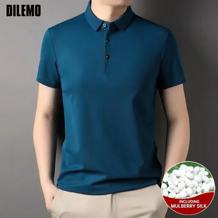 Polo uni en soie mûre pour homme
