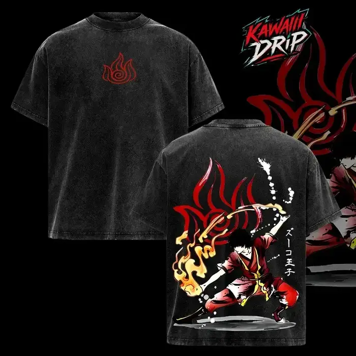Avatar le dernier maître de l'air Manga Zuko T-shirt hommes femmes vêtements hauts lavé surdimension
