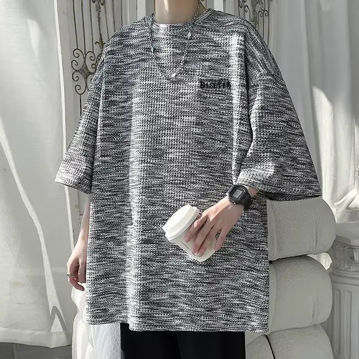T-shirt à manches courtes pour hommes, teint par nouage, marque tendance, rétro, ample, grande taill