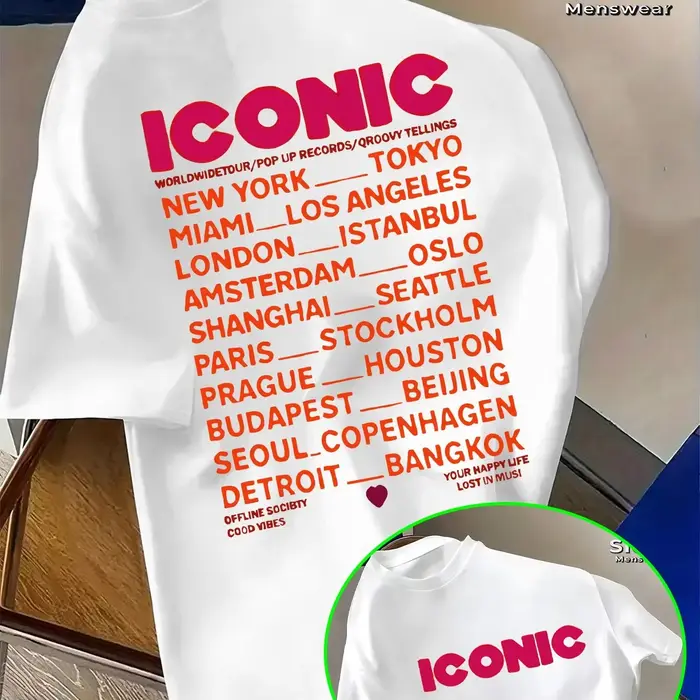 T-shirt graphique iconique pour homme, style urbain décontracté, manches courtes, respirant, 100 % c